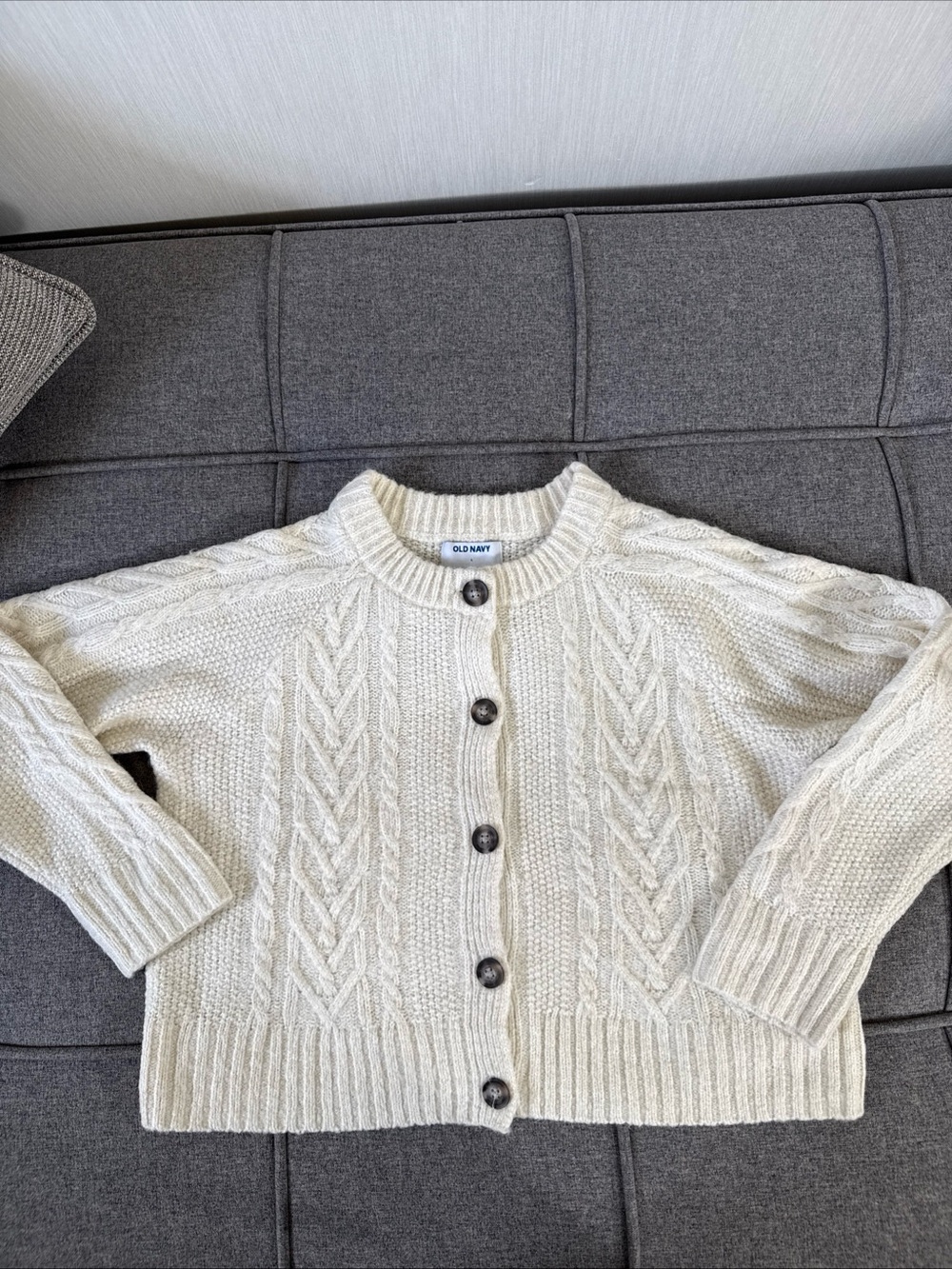 Old Navy Cable Knit Cardigan Cream Button Sweater Weather Chunky Crop Boxy